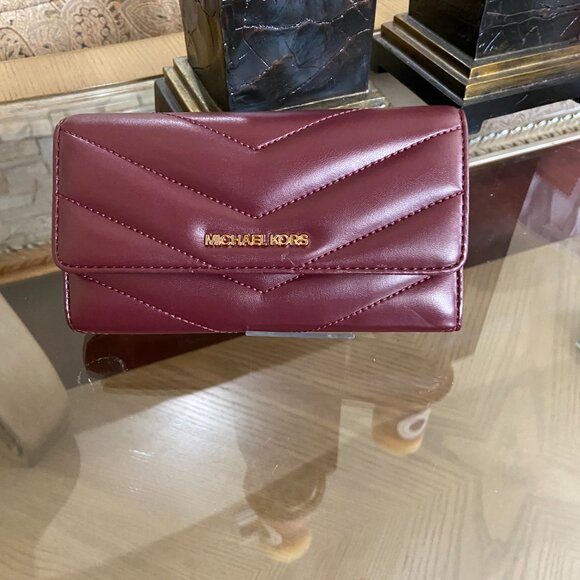Michael Kors Burgundy Leather Wallet with Gold Hardware - Picture 1 of 7